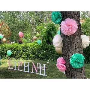 Baptism decoration for boy and girl, theme: baby's name & balloons