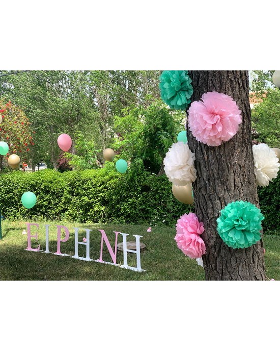 Baptism decoration for boy and girl, theme: baby's name & balloons Christening