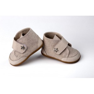 Baby boots for first steps made of leather and fabrics with Velcro closing