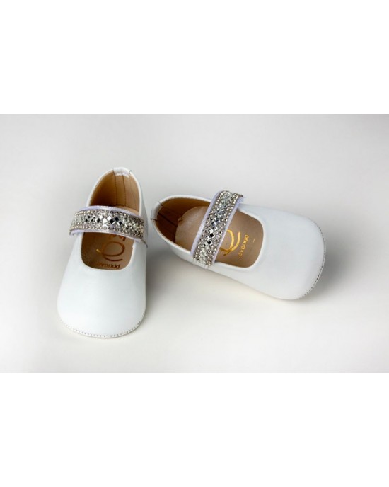 Baby girl hug leather shoes in white or dusty pink, with strass Christening Shoes