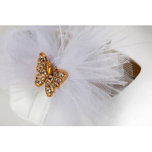 Μπαλαρίνα αγκαλιάς από λευκό ή χρυσό δέρμα με τούλι, φτερά και πεταλούδα