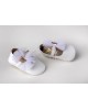 Baby hug shoes made of white or gold leather and, tulle, feathers and butterfly Christening Shoes