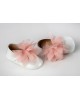 Baby hug shoes made of ivory or baby pink leather with big flower Christening Shoes