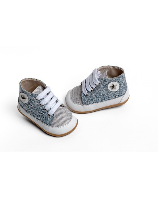 Boot shoes for boy, made of textiles and white leather details Christening Shoes