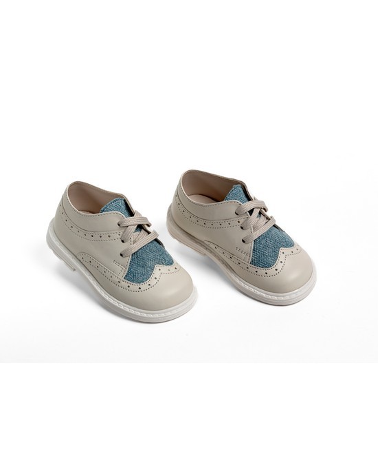 Baby boy brogues, walking shoes, made of leather and textile Christening Shoes