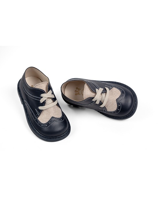 Baby boy brogues, walking shoes, made of leather and textile Christening Shoes