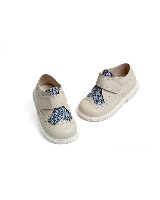 Baby boy brogues, walking shoes, made of leather and textile with Velcro closing Christening Shoes