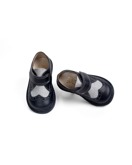 Παπούτσι περπατήματος τύπου brogues από δέρμα, ύφασμα και κλείσιμο με Velcro Παπούτσια Βάπτισης