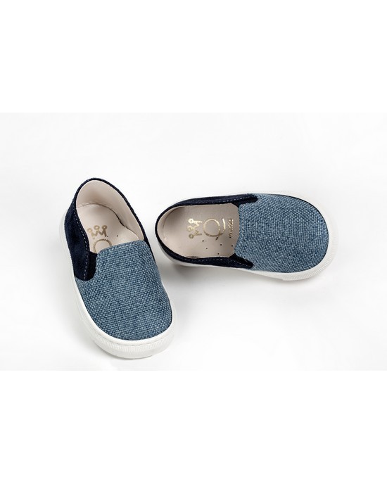 Baby boy walking shoes, slip on made of suade and textile Christening Shoes