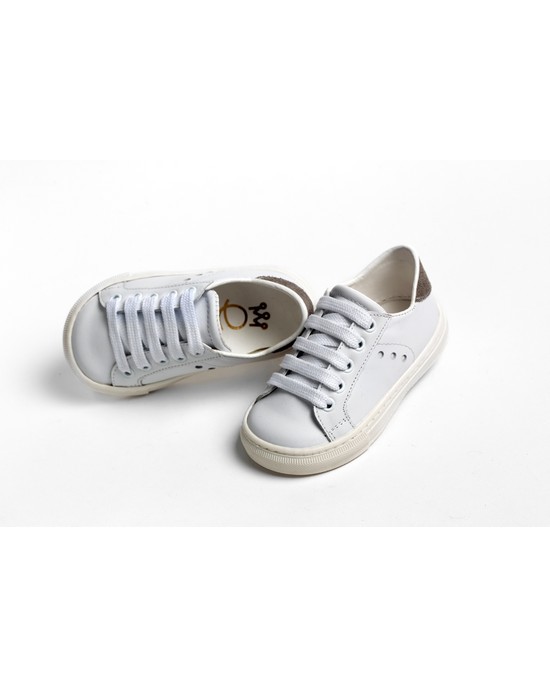 Sneakers walking shoes for boy made of white  leather and suade Christening Shoes