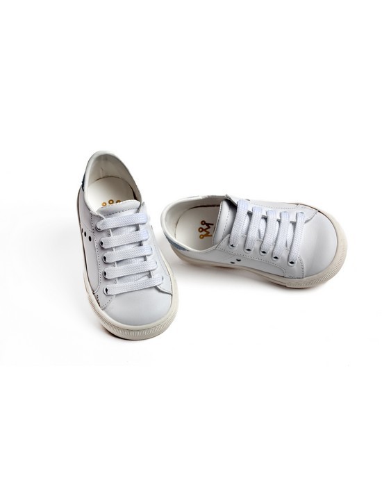 Παπούτσι περπατήματος sneaker από λευκό δέρμα και καστόρ λεπτομέρεια Παπούτσια Βάπτισης