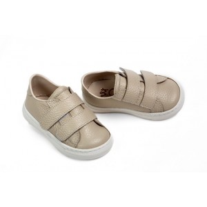 Sneakers walking shoes for boy made of  leather with double velcro closing