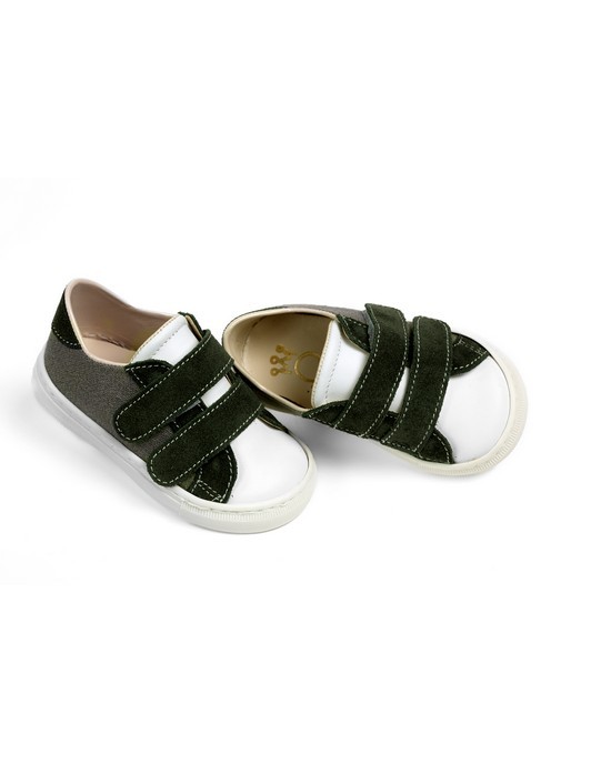 Παπούτσι περπατήματος sneaker από ύφασμα, λευκό δέρμα και  καστόρ,  με κλείσιμο με δυο velcro Παπούτσια Βάπτισης