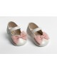 Baby girl hug shoes made of  leather decorated with muslin bow Christening Shoes