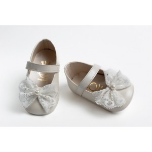 Baby girl leather hug shoes with bow and pearl