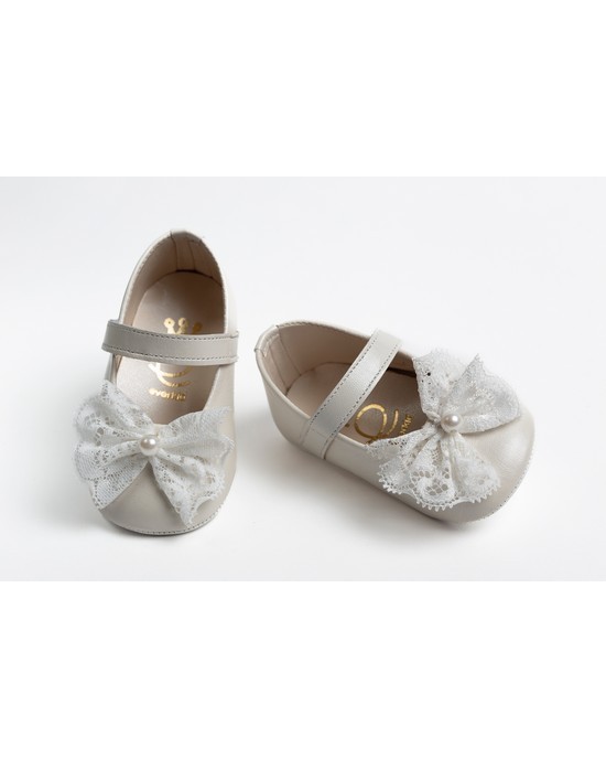Baby girl leather hug shoes with bow and pearl Christening Shoes