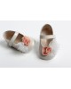 Baby girl hug leather shoes with muselin flower and polkadot tulle Christening Shoes