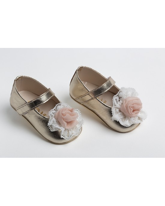 Baby girl hug leather shoes with flower and lace Christening Shoes
