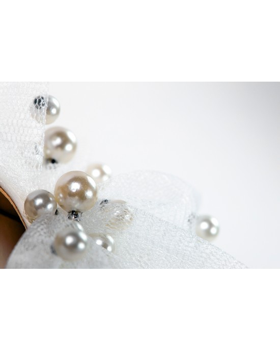 Baby girl walking leather shoes with tule and pearls Christening Shoes