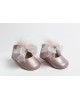 Baby girl hug shoes made of leather decorated with embroidery with strass, sequins and feathers Christening Shoes