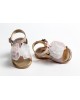 Baby girl first steps leather sandals shoes with muselin flowers Christening Shoes