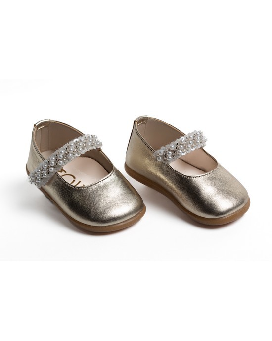 First steps baby girl leather shoes decorated with sequins and pearls Christening Shoes