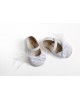First steps baby girl leather shoes decorated with satin bow and feathers Christening Shoes