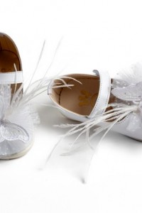 First steps baby girl leather shoes decorated with glitter tulle, butterfly and feathers
