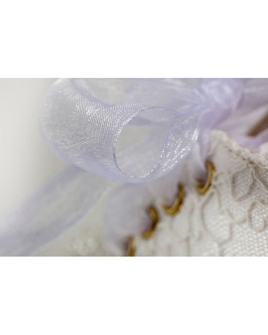 Baby girl first steps boot shoes made of white leather and satin, white lace and embroidered with pearls and sequins Christening Shoes