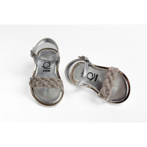 Baby girl walking, silver  leather sandals, decorated with strass straps