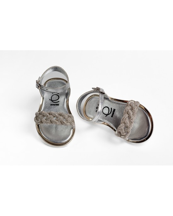 Baby girl walking, silver  leather sandals, decorated with strass straps Christening Shoes
