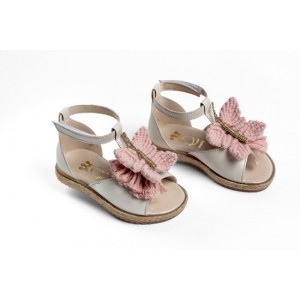 Walking leather sandals shoes for girl decorated with boho chic butterfly