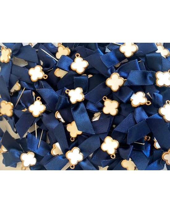 Christening martyrika for boy, for lapel, navy blue satin bow with white cross with gold details Martirika