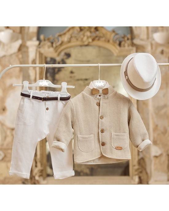 Baptism set for boy in off white - ivory Christening clothes