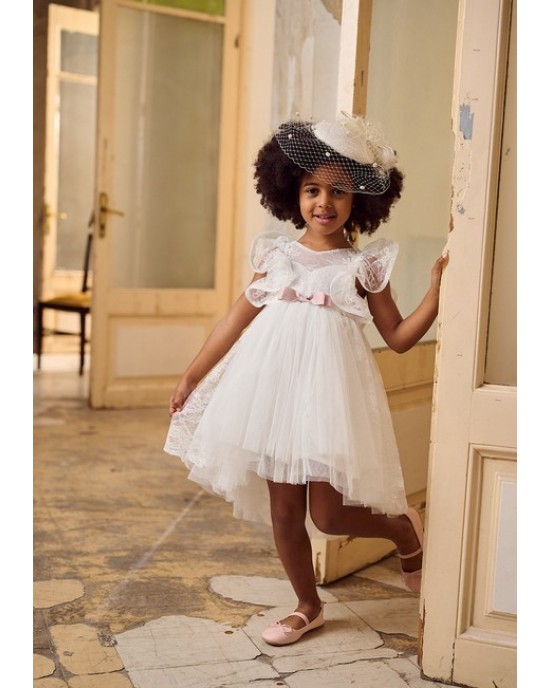 Baptism dress made of tulle and French lace Christening clothes
