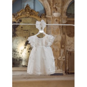 Baptism dress made of polka dot tulle and emboidered butterflies