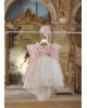 Baptism dress made of ivory and pink  tulle Christening clothes