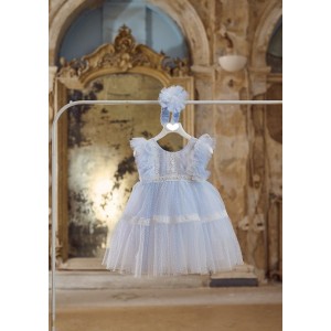 Baptism dress made of pastel baby blue tulle