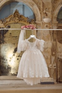 Baptism dress made of  tulle and lace