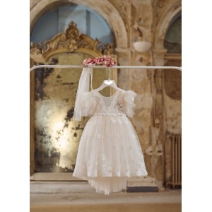 Baptism dress made of  tulle and lace