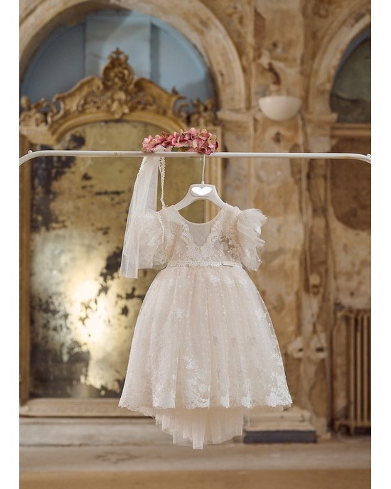 Baptism dress made of  tulle and lace Christening clothes