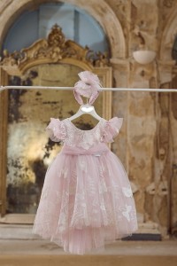 Baptism dress made of tulle and emboidered butterflies