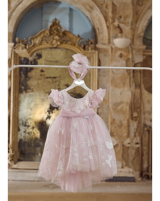 Baptism dress made of tulle and emboidered butterflies Christening clothes