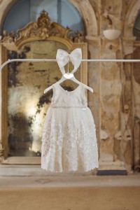 Baptism dress made of tulle, lace and flowers