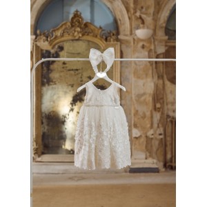 Baptism dress made of tulle, lace and flowers