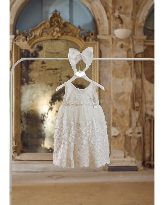 Baptism dress made of tulle, lace and flowers Christening clothes
