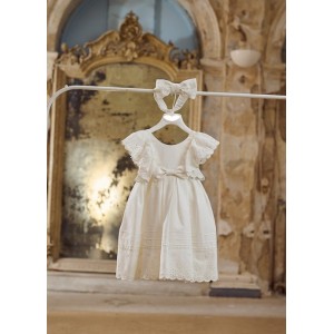Baptism dress made of cotton broderie lace in off white