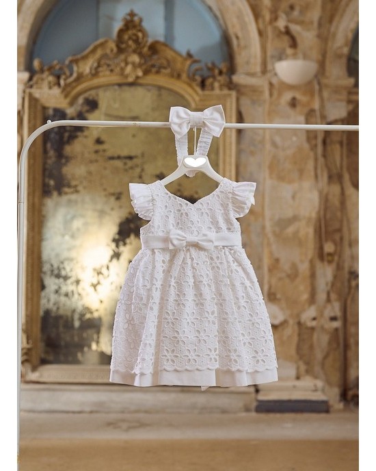 Baptism dress made of cotton broderie lace in white Christening clothes