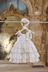 Baptism dress made of cotton broderie lace with frills