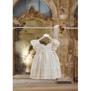 Ivory baptism dress made of cotton with broderie lace